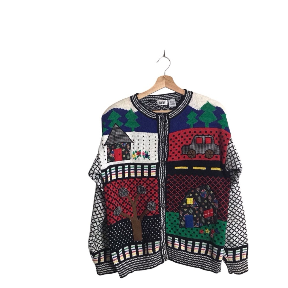 Lucia Vintage 90’s Medium Embroidered‎ Pine Tree Cottagecore Cardigan Artsy